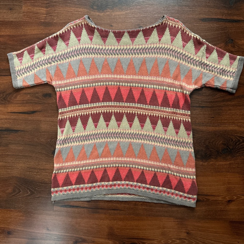 Y2K Chaps Cotton Dolman Short Sleeve Indie Multicolor Sweater Womens Size 1X
